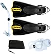 Cressi Palau Snorkeling Fins with Silicone Mask 100% Dry Snorkel Set, (Includes Carry Mesh Bag)