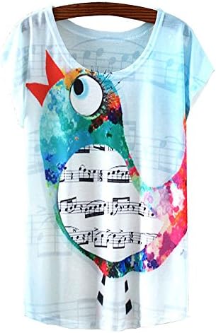 Kaitingu Women's Short Sleeve Singing Bird Graphic Print Vintage T Shirt White