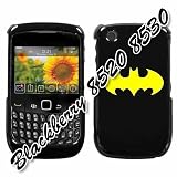 BLACKBERRY 8520 8530 9300 3G YELLOW BATMAN SYMBOL ON A BLACK HARD CASE COVER
