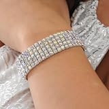 Unique 5 Row Stretch Bracelet Aurora Borealis AB Crystal Stones Day or Evening Wear
