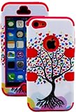 myLife (TM) Electric Crimson + Colorful Tree of Hearts 3 Layer (Hybrid Flex Gel) Grip Case for New Apple iPhone 5C Touch Phone (External 2 Piece Full Body Defender Armor Rubberized Shell + Internal Gel Fit Silicone Flex Protector + Lifetime Waranty + Sealed Inside myLife Authorized Packaging Only) 