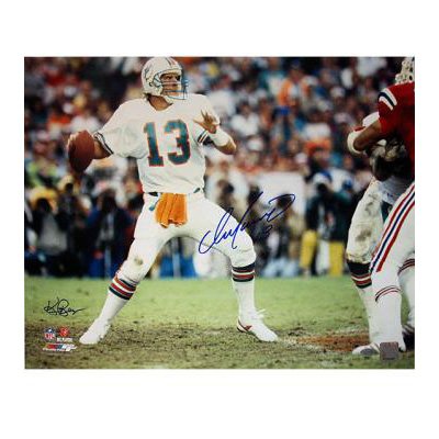 Dan Marino Autographed Miami Dolphins Home Jersey Dropping Back to Pass Horizontal 16x20 Photograph - Signed By Ken Regan