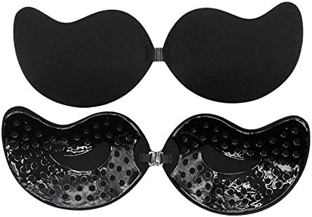 Lovehope Backless Strapless Adhesive Small Mango Type Invisible Bra (CUP D, Black)