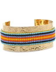 Mercedes Salazar Bronze Beaded Multicolored Band Woven Putumayo Cuff Bracelet