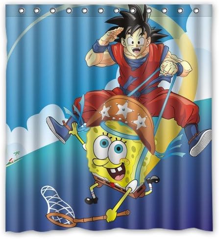 Dragon Ball Z Goku Riding On Sponge Bob Custom Create Design Your Own Waterproof Shower Curtain Bathroom Curtains 66x72 inches