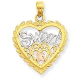 14k Yellow and Rose Gold With Rhodium Sweet 16 Heart Pendant