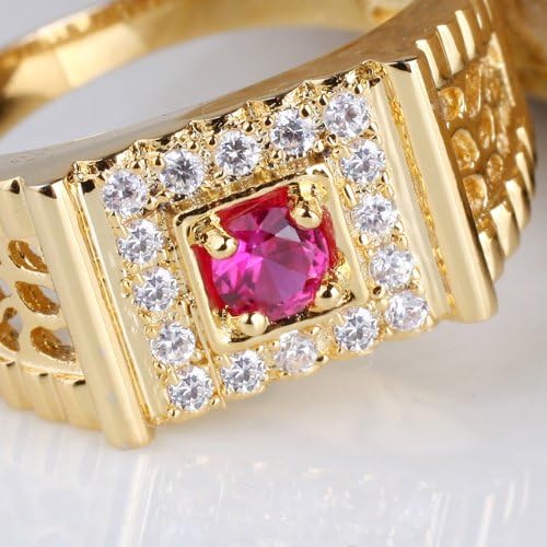Sterling Silver Gold Plated Round-Shape Lab Made Red Ruby Ring Size 10