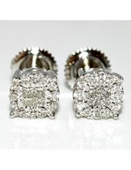 Diamond Stud Earrings .25ct Princess cut & Round Screw back 14K White Gold Solit