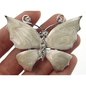Hand Paint Pearlescent Enamel Wing Czech Crystal Rhinestone Butterfly Pin Brooch: Jewelry