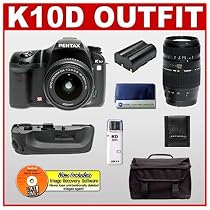 Pentax K10D Digital SLR Camera Body + Pentax 18-55mm f/3.5-5.6 Lens + Tamron 70-300mm Di AF Lens + Pentax BG2 Battery Grip + Lithium-Ion Spare Replacement Battery + Deluxe Gadget Bag