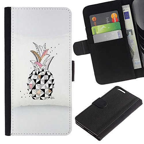APlus Cases // Apple Iphone 6 PLUS 5.5 // Pineapple Art Drawing Black White Pink // Slim PU Leather Wallet Credit Card Case Cover Shell Armor