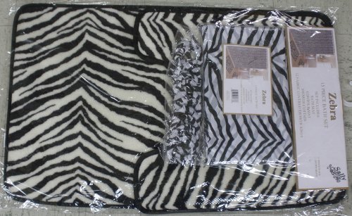 ZEBRA FABRIC SHOWER CURTAIN, FABRIC COVERED RINGS, AREA RUG & CONTOUR ...