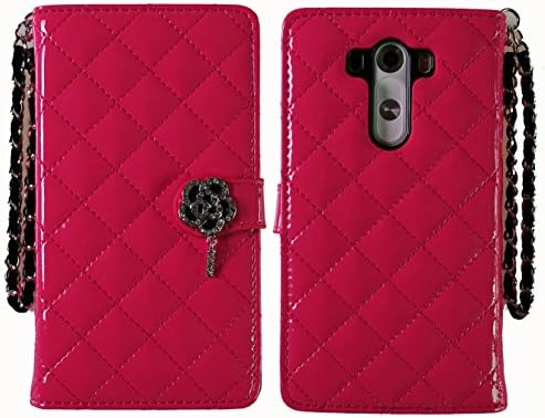 [HotPink] iHand Diamond Quilted Fashion Wallet Case G3 with Bling Deco [Retail Package] for LG Optimus G3