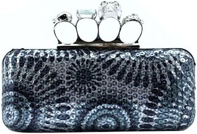 Dazzling Sequined Skull Rhinestone Ring Evening Wedding Party Handbag Purse Clutch for Girls