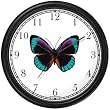 Black, Turquoise & Purple Butterfly - Butterfly Animal Wall Clock by WatchBuddy Timepieces (Slate Blue Frame)