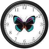 Black, Turquoise & Purple Butterfly - Butterfly Animal Wall Clock by WatchBuddy Timepieces (Black Frame)
