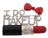 Ladies Iced Out Black with Red "I Do Makeup" Style Brooch & Pin Pendant