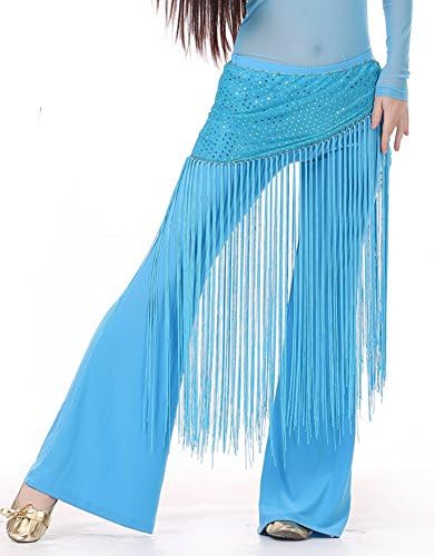 Songbird Dancer Fashion Brightened Dot Tassel Belly Dance Hip Scarf Indian Dance Skirt (Lake Blue)