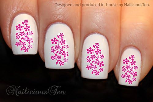NAILICIOUS TEN Japanese Magenta Nail Art Wraps Water Transfers 21pcs Decals ST8142P