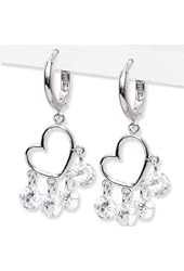Cubic-zirconia Rhodium Finish Sterling Silver Heart Earrings