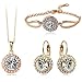 Women Fashion Jewelry 18K Gold Plated Crystal Round Shaped Necklace Bracelet Earrings Set