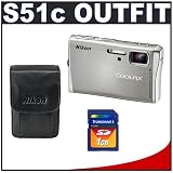 Nikon Coolpix S51c 8.1 Megapixel Digital Camera with Transcend 1GB SecureDigital (SD) Card + Nikon Leather Carrying Case