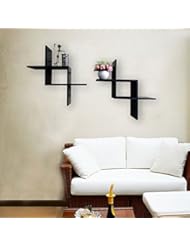 Home: Shelving Solution Set of 2 Reversed Criss Cross Wall Shelf (Black) - Shelving Solution