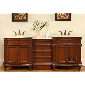 80 Double Sink Bathroom Vanity Furniture with Cream Marfil Marble Top 205