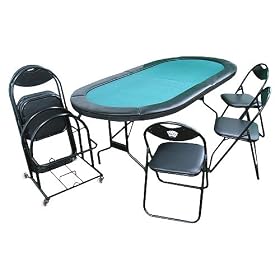 Fat Cat 84-Inch Folding Poker Table, 6 Chairs and Rolling Storage Rack