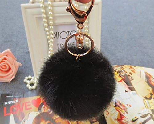 Amazing Look Synthetic Purse Key Chain Handbag Charm Keychain Accessory Decoration, Rabbit Fur Hair Key Chain Black