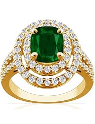 14K Yellow Gold Cushion Cut Emerald Ring With Sidestones