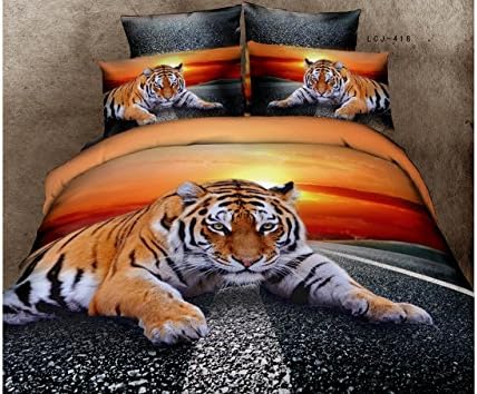 Sutton® New 3d Flowers Rose Queen Size Leopard Print Bedding Comforter Set 3d Oil Painting Duvet Cover Set 4pcs (tiger king)