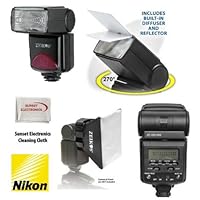 Professional TTL Power, Zoom and 270 Degree Swivel D-SLR Flash For The Nikon D7000, D3100, D3000, D5000, D700, D900, D60, D70, D70S, D300, D300S, D40, D40X, D60, D3, D2H, D3X, D100 SLR Digital Cameras Includes 1 Wide Angle Diffuser, 1 Bounce Reflector, and 1 Proffesional Soft Box Flash Diffuser