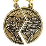 Mizpah. Charm Breakable 14k Old Gold.tone Two Steel Chain