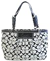 Authentic Coach Signature Pleated East West Gallery Tote 14281 Black/White