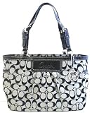 Authentic Coach Signature Pleated East West Gallery Tote 14281 Black/White