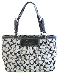 Authentic Coach Signature Pleated East West Gallery Tote 14281 Black/White