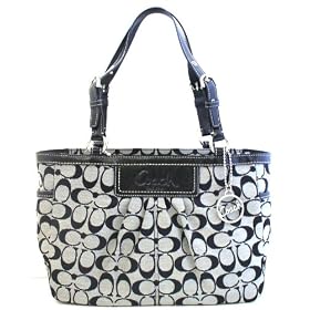 Authentic Coach Signature Pleated East West Gallery Tote 14281 Black White