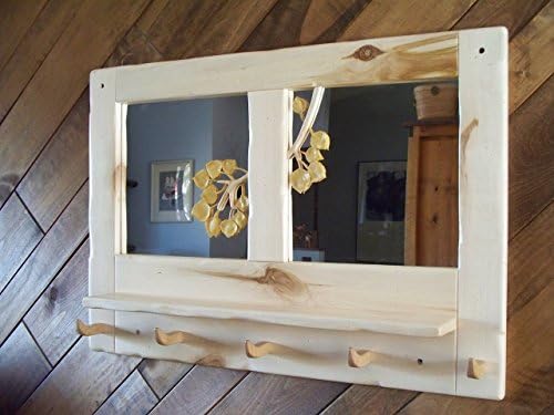 Rustic Coat Rack with Mirror, Shelf, and Carved Leaves