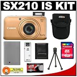Canon PowerShot SX210 IS 14 MP Digital Camera with 14x optical Zoom (Gold) with 4GB Card + Battery + Case + Accessory Kit