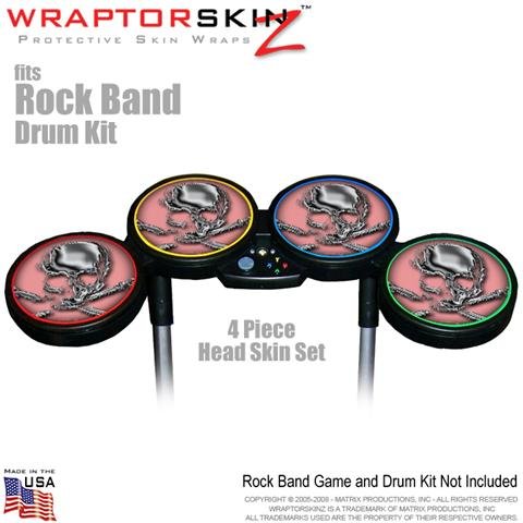 Chrome Skull on Pink Skin by WraptorSkinz fits Rock Band Drum Set for Nintendo Wii, XBOX 360, PS2 & PS3 (DRUMS NOT INCLUDED)