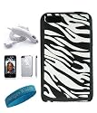 Black White Zebra Silicone skin cover for Apple ipod Touch 16GB 32Gb 64Gb 2nd and 3rd generation + Car Charger + Screen Protector + Wristband