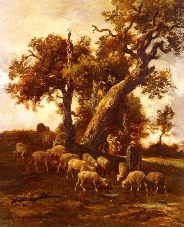 Sheep At Pasture by Jacque Charles Émile