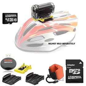 Sony HDR-AS15 Wearable Action Camera Pack 1 Includes a Sony HDR-AS15 1080p High Definition Wearable Helmet Action Camcorder with Carl Zeiss Vario-Tessar Lens and Built-In WiFi + 8GB MEMORY + FLOATY BUNDLE