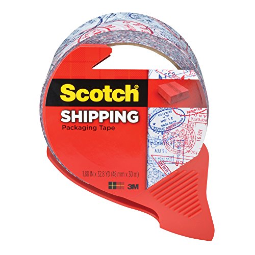 Scotch Printed Packaging Tape, 1.88 Inch x 32.8 Yard, Passport Stamp Pattern