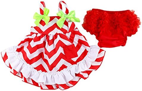 Wennikids Baby Kid 2pc Clothes Set, Infant Ruffle Bloomers+tops Red Chevron (12-18M)
