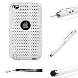 IMAGE OF White Ultimate Fusion 2pc Case Protective Cover Snap On Made for Apple iTouch 4 (4th Generation 8GB - 16GB - 32GB) + Includes a Professor Pen 3 in 1 Red Laser Pointer / LED White Light / Stylus / White Pen