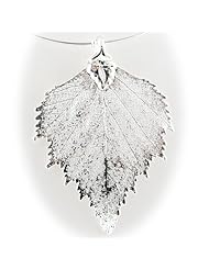Silver Plated Birch Real Leaf Pendant Sterling Silver Omega Chain Necklace 18 Inch