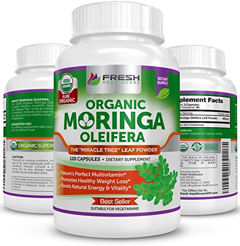 MORINGA OLEIFERA ✮ Pure Organic Miracle Tree Superfood Powder ✮ Anti Aging Brain & Metabolism Booster ✮ 120 Vegetable Capsules by Fresh Healthcare