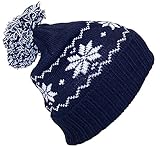 Angela & Williams Little Kids Cuffed Snowflake Pom Pom Beanie (One Size) - Navy